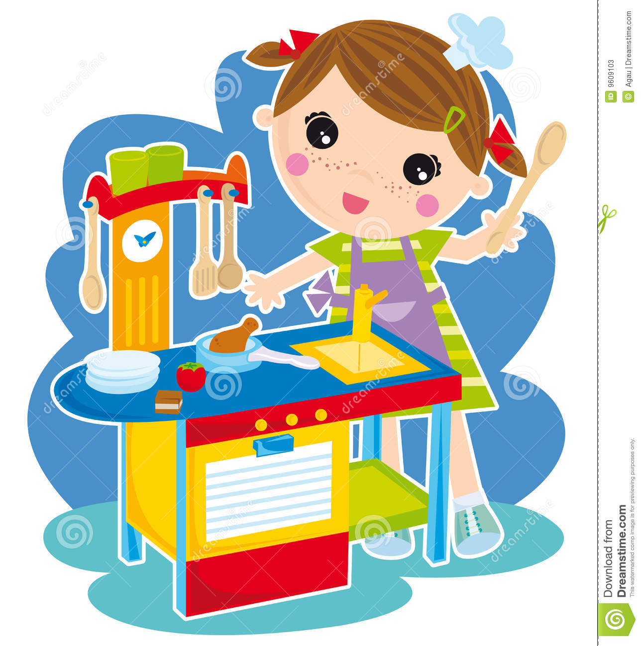 Illustration Of Little Girl Play Cooking