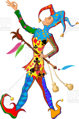 Jolly Joker  Jester  In Colorful Singing Silly Clothes On White