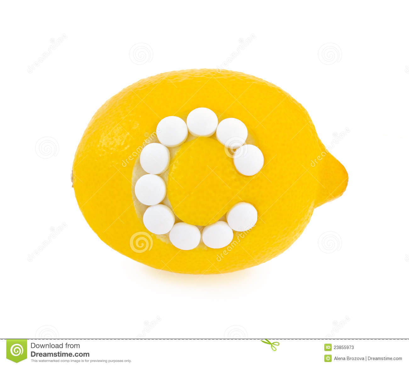 Lemon With Vitamin C Pills Over White Background Stock Photos   Image    