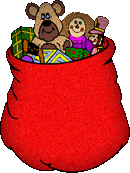 Red Sack Of Toys Including A Teddy Bear Dolls And Other Presents    
