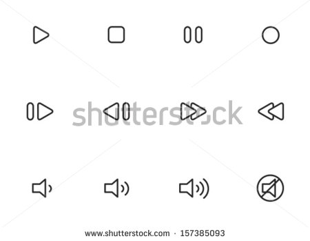 Rounded Thin Icon Set 01   Play Stop Pause Forward Rewind Volume    