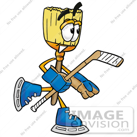 28011 Clip Art Graphic Of A Straw Broom Cartoon Character Playing Ice