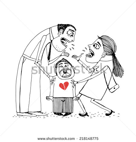 Angry Parents Fight Over Child  Hand Drawn Illustration    Stock