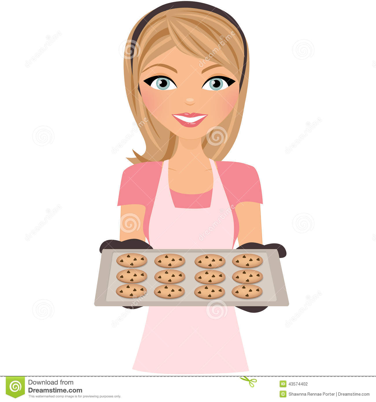 Baker Woman In Pink Apron Holding Freshly Baked Chocolate Chip Cookies