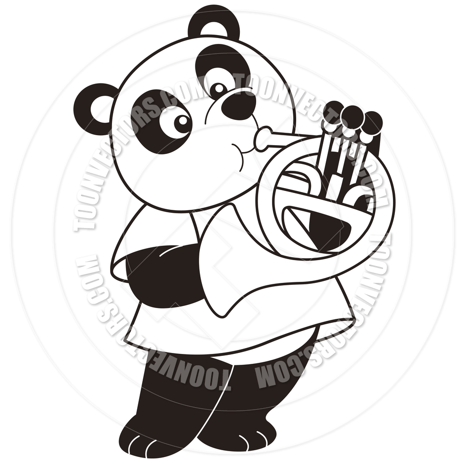 Cartoon Panda Playing A French Horn By Totallypic Com   Toon Vectors