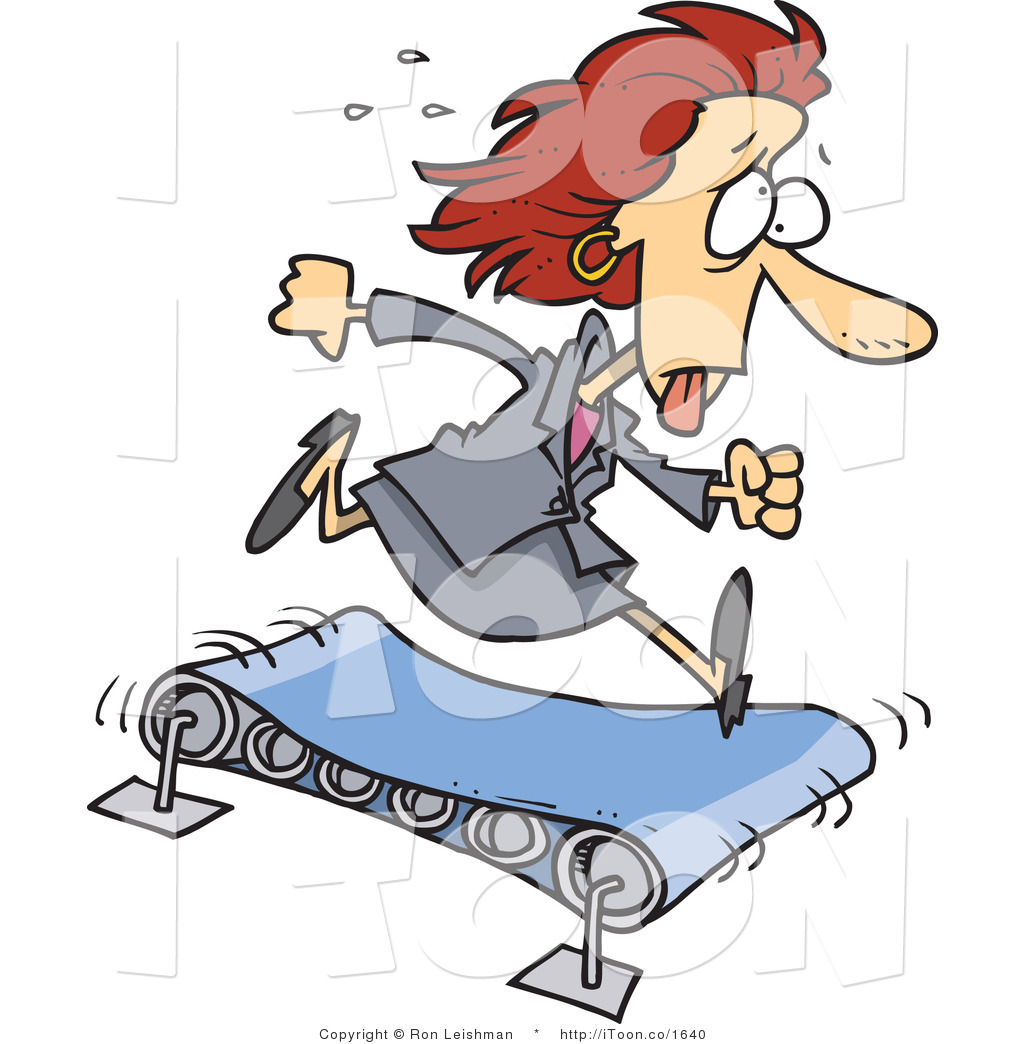 Cartoon Tired And Sweaty Business Woman Running On A Treadmill By Ron