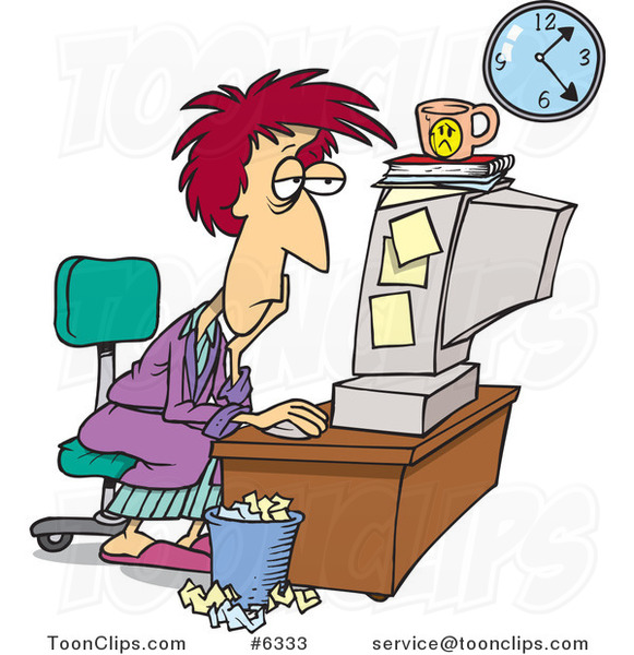 Cartoon Tired Lady Trying To Meet Her Deadline  6333 By Ron Leishman