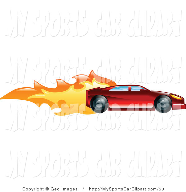 Clip Art Of A Fast Red Sports Car Speeding With Flames Coming From The    