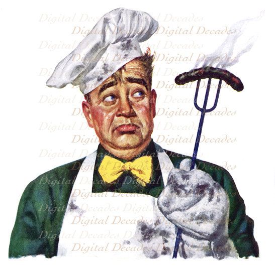 Cooking Hot Dogs The Cook Out Man Grill Hot Dog Digital Image Vintage