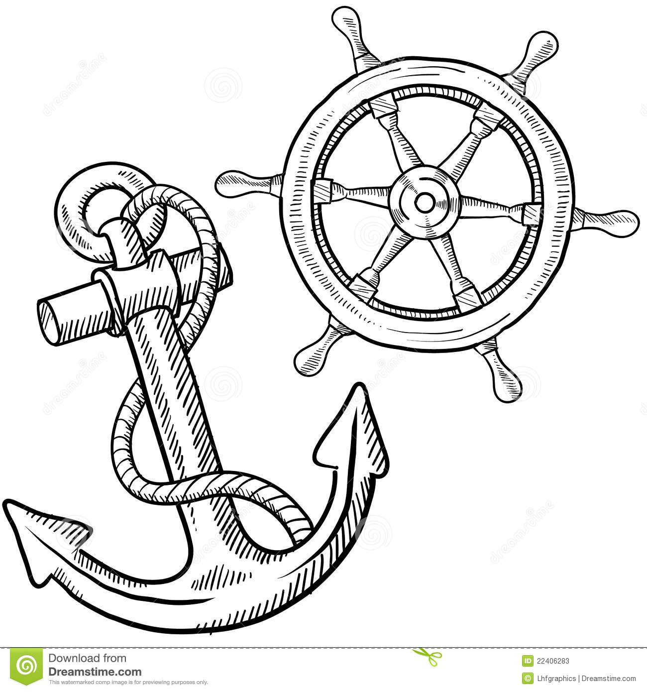 Doodle Style Ships Anchor And Wheel Illustration In Vector Format