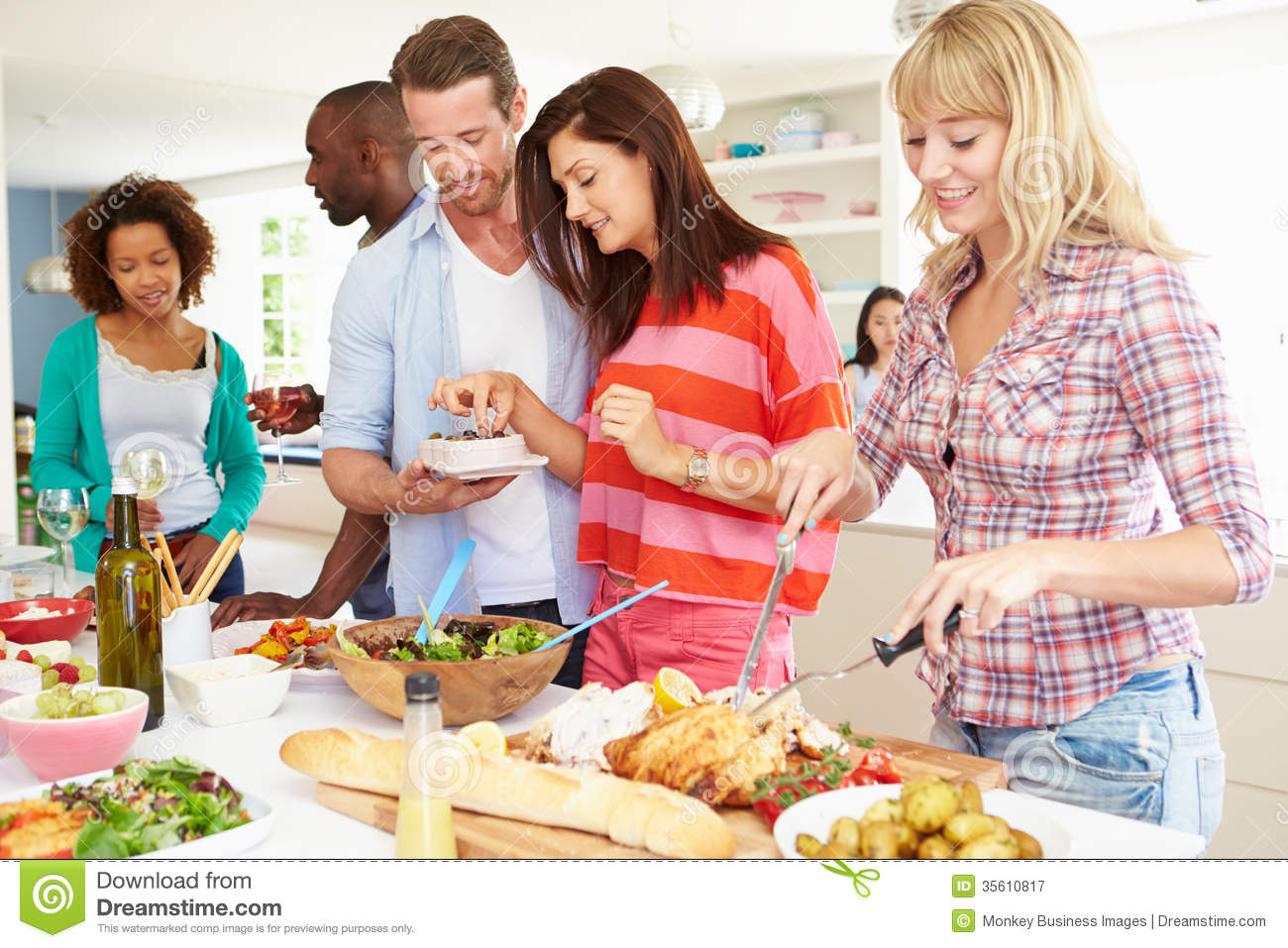 Free Stock Photography  Group Of Friends Having Dinner Party At Home