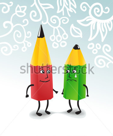 Happy Sharp Red Pencil And Sad Green Blunt Pencil Characters
