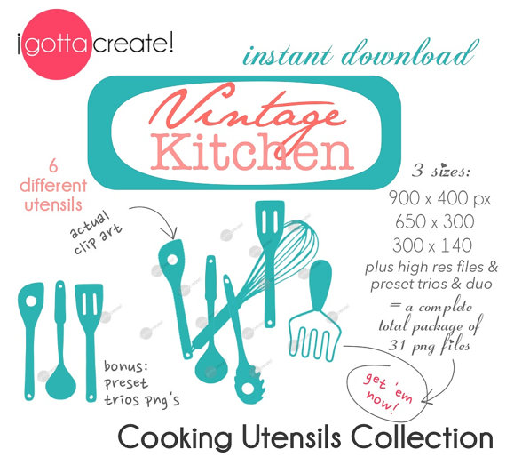 Items Similar To Vintage Kitchen Cooking Utensil Clip Art In Warm