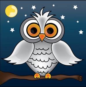 Owl At Night Clipart Image  Cartoon Owl On A Tree Branch At Night With