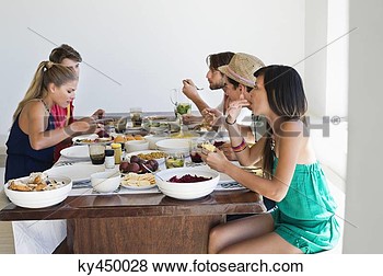 Pictures Of Friends Eating Lunch At Dining Table Ky450028   Search