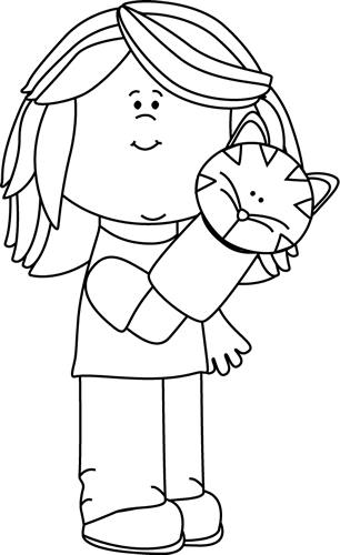 Puppet Clip Art   Black And White Girl Playing With A Puppet Image