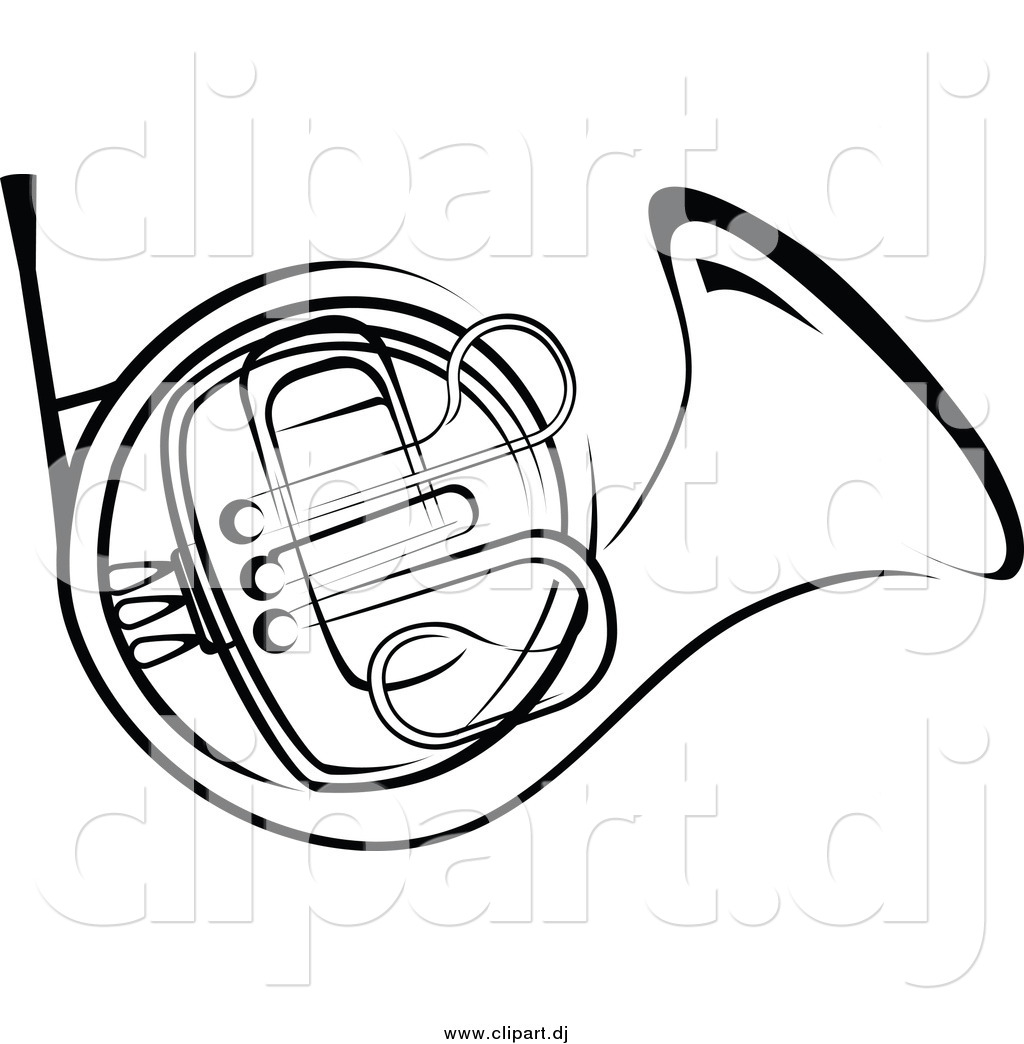 Vector Clipart Of A Black And White French Horn By Seamartini Graphics