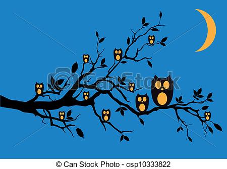 Vector   Night Owls On Tree Vector   Stock Illustration Royalty Free