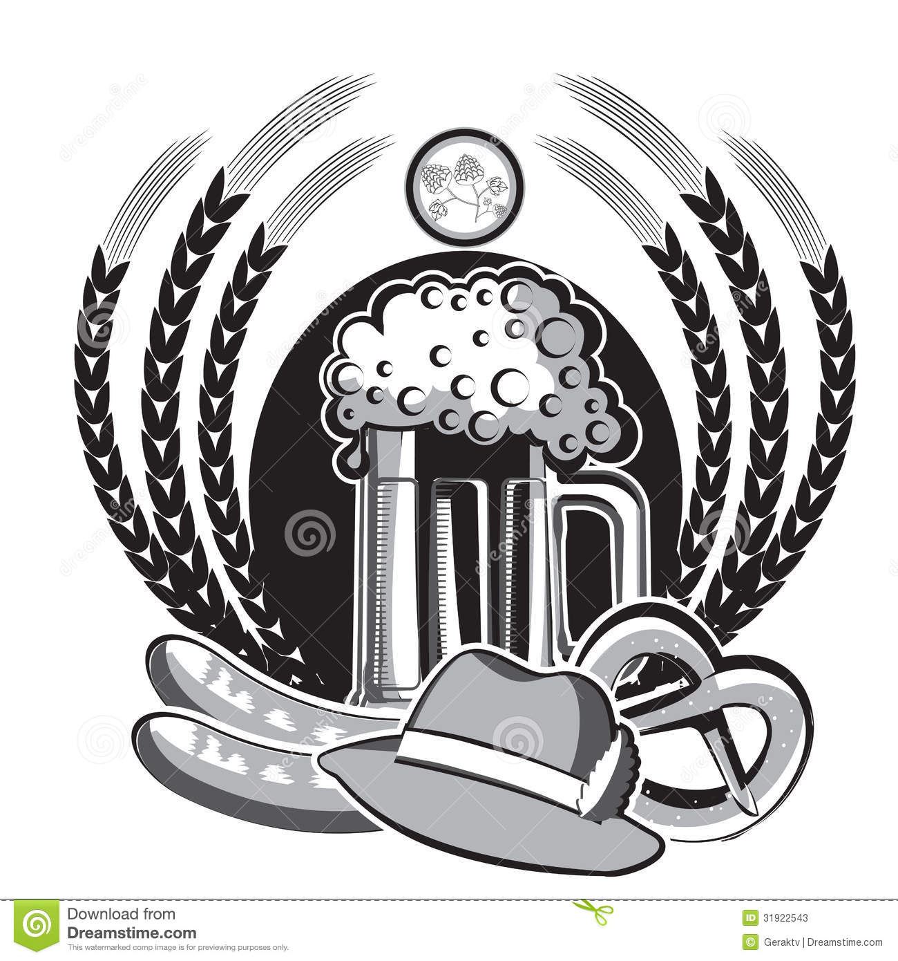 Beer Oktoberfest Symbol Black Graphic Illustration Isolated On White