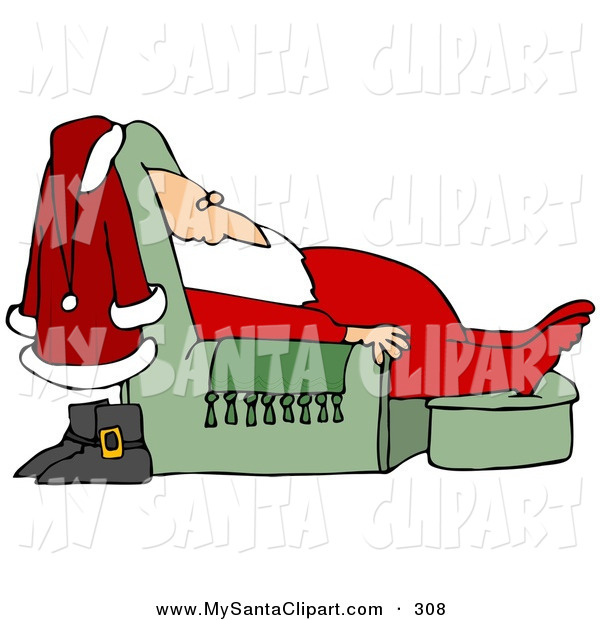 Christmas Clip Art Of Santa Claus In His Pajamas Dozing In A Green
