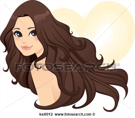 Clip Art Of A Woman With Long Wavy Brown Hair Ksi0012   Search Clipart