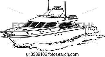Clip Art Of  Boat Cruiser Power Power Boat Shore Speed Sport