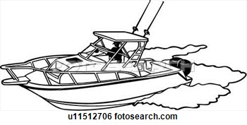 Clip Art Of  Boat Fishing Power Power Boat Shore Sport Motor