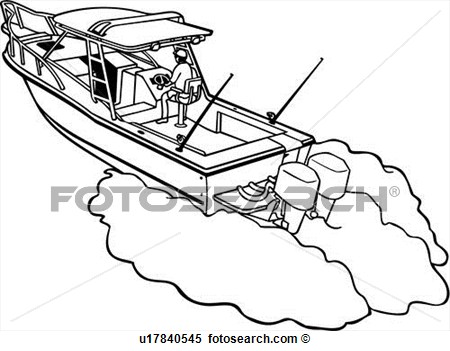 Clipart Of  Boat Fishing Power Power Boat Shore Sport Motor