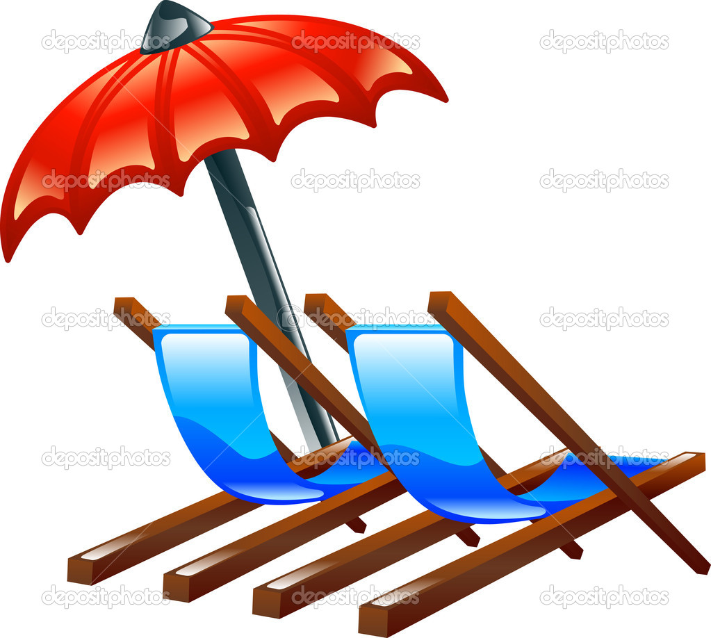 Deck Or Beach Chairs And Parasol   Stock Illustration