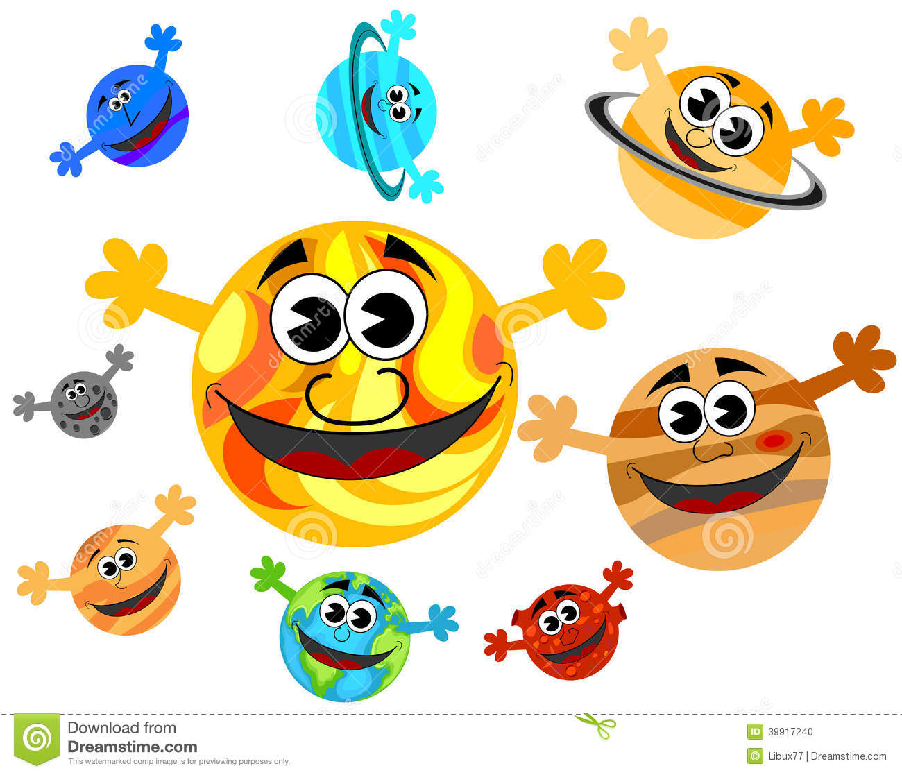 Featuring Eight Happy Funny Cartoon Characters Planets Of Solar System    