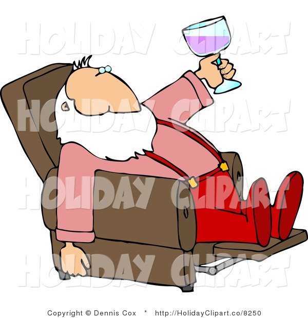 Holiday Clip Art Of A Relaxing Bearded Santa Drinking Wine In His
