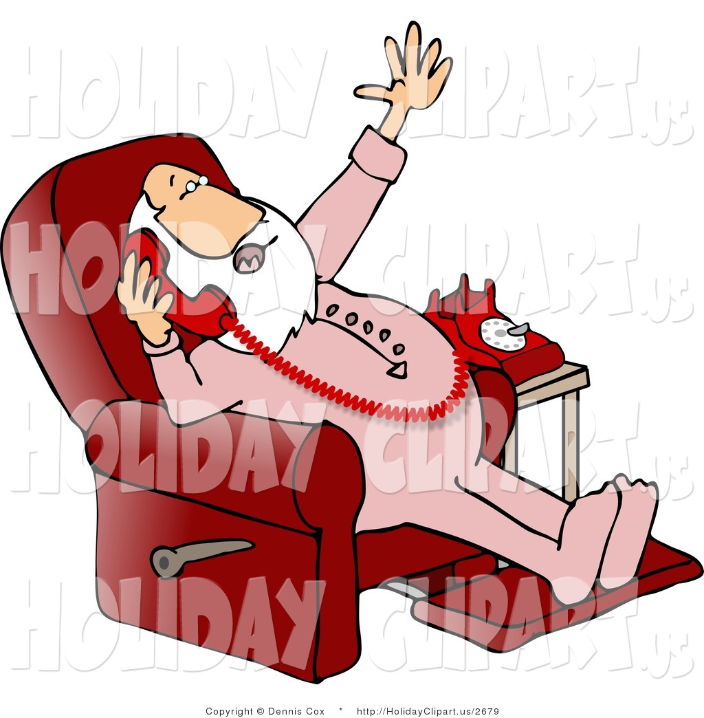 Holiday Clip Art Of Santa Claus Talking On A Phone While Sitting In A