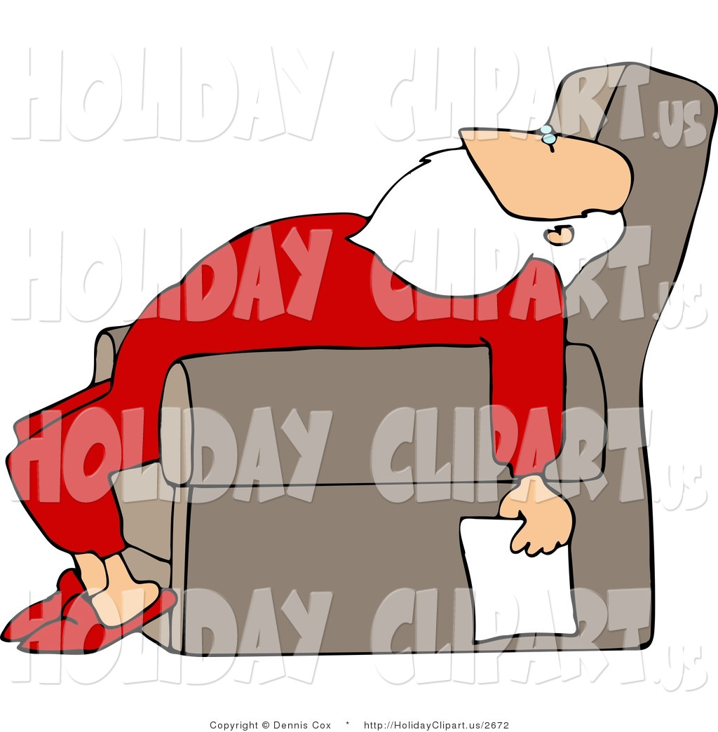 Holiday Clip Art Of Tired Santa Holding A Blank Paper List And