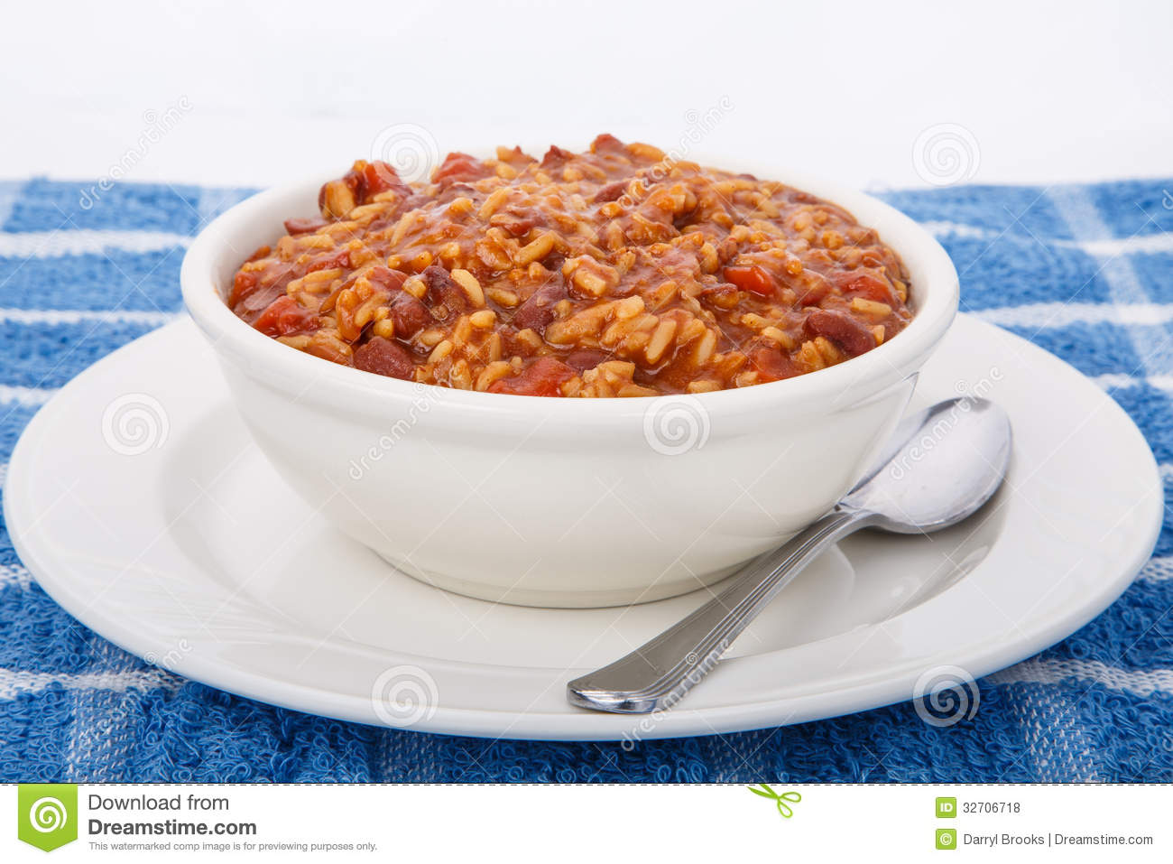 Red Beans And Rice In White Bowl With Spoon Royalty Free Stock Photos