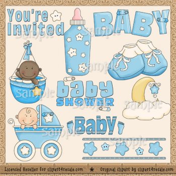 Whimsydoodlegraphics Combaby Shower  Blue  By Clipart