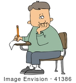 41386 Clip Art Graphic Of A School Boy Nibbling His Nails And Trying    