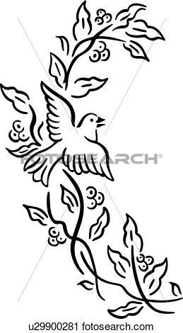 Bird Border Floral Simple View Large Clip Art Graphic