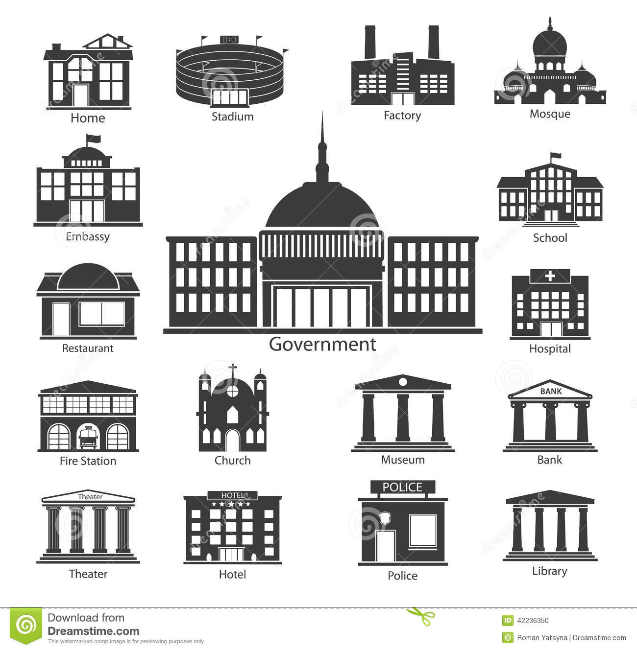 Building Icons Set Government Buildings Stock Vector   Image