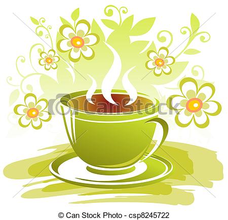 Clip Art Of Tea Cup   Stylized Tea Cup And Flowers On A White