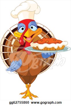 Clip Art Thanksgiving Turkey Serving Pumpkin Pie Stock Illustration