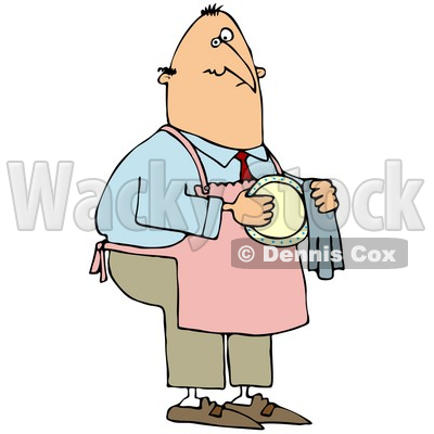 Clipart Illustration Of A House Husband Wearing An Apron And Drying