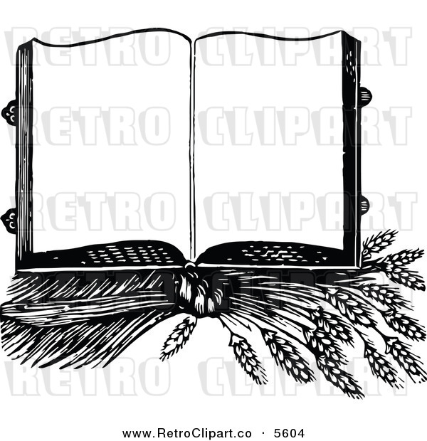 Clipart Of A Vintage Black And White Coloring Page Open Cook Book    