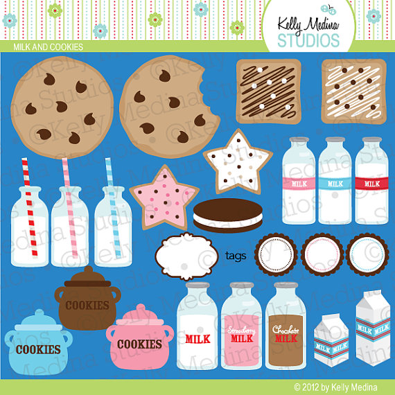 Milk And Cookies   Clip Art Set Digital Elements For Cards Stationery    
