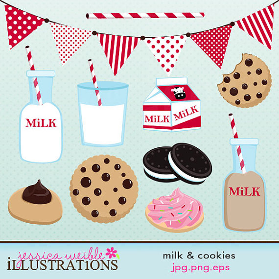 Milk   Cookies Cute Digital Clipart For Card Design Scrapbooking And