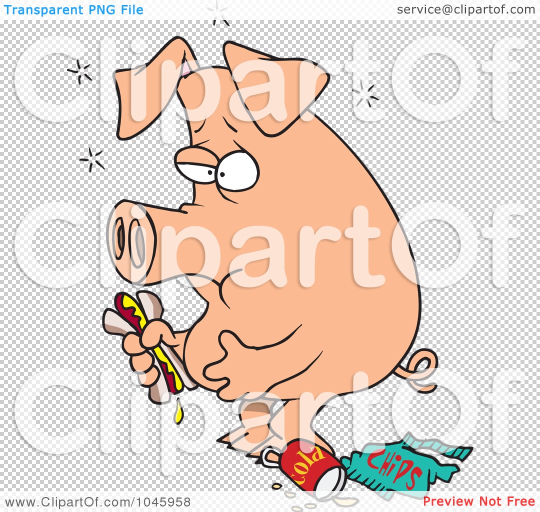 Rf  Clip Art Illustration Of A Cartoon Stuffed Pig Eating Junk Food