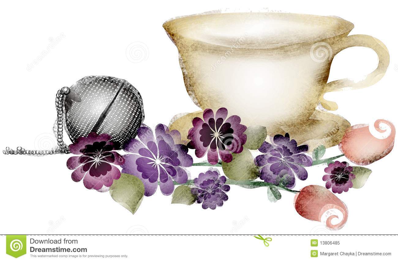 Tea Cup Mesh Brewing Ball Roses Violets Flowers Royalty Free Stock    