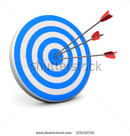 Blue Target With 3 Arrows In The Bullseye  Stock Photo 125152745