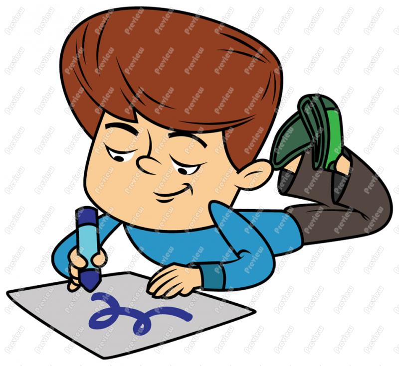 Boy Child Drawing And Coloring Clip Art   Royalty Free Clipart    