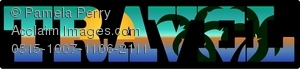 Clip Art Image Of The Word Travel With A Tropical Sunset Design    