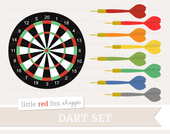 Darts Clipart Dart Set Clip Art Game Board By Littleredfoxshoppe
